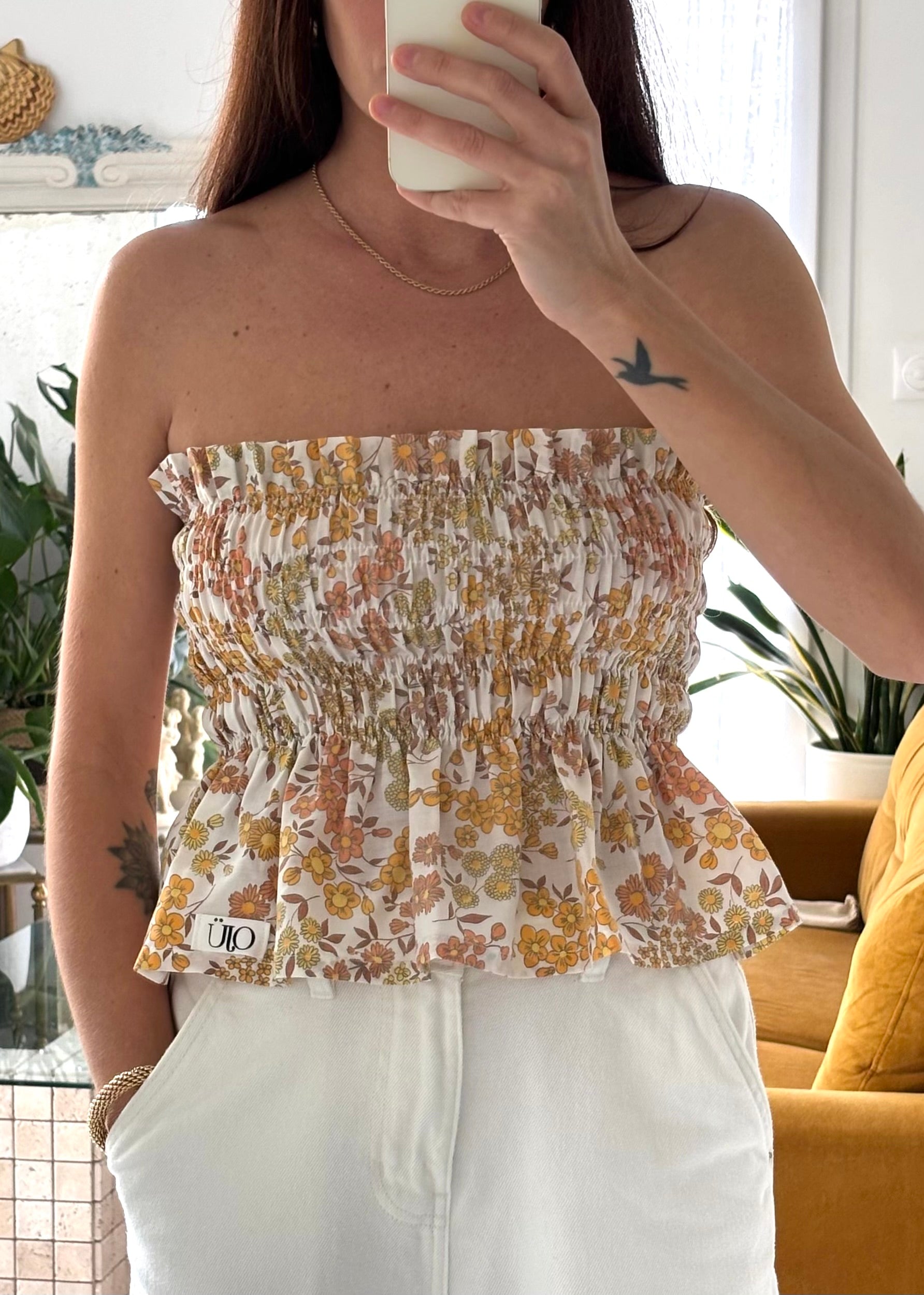 Top smocké fleurs vintage – Pièce unique