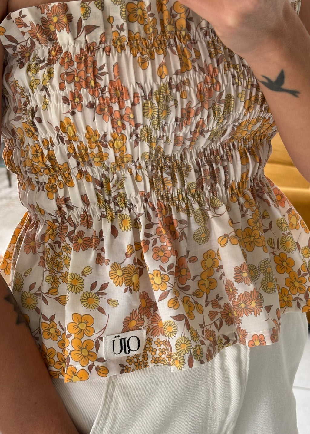 Top smocké fleurs vintage – Pièce unique