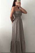 Robe longue smockée Vichy marron – Pièce unique
