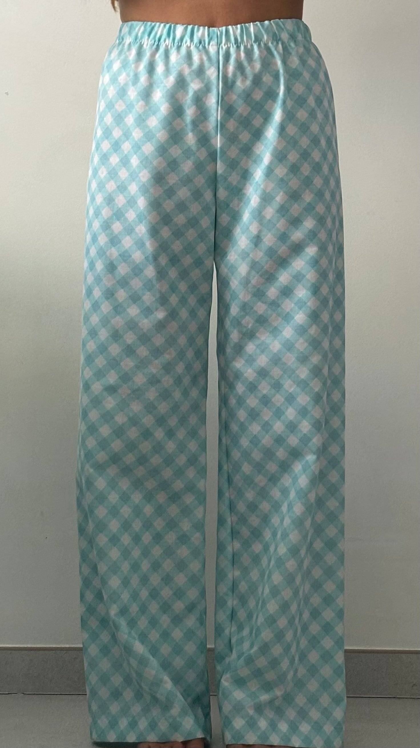 Pantalon carreaux turquoise