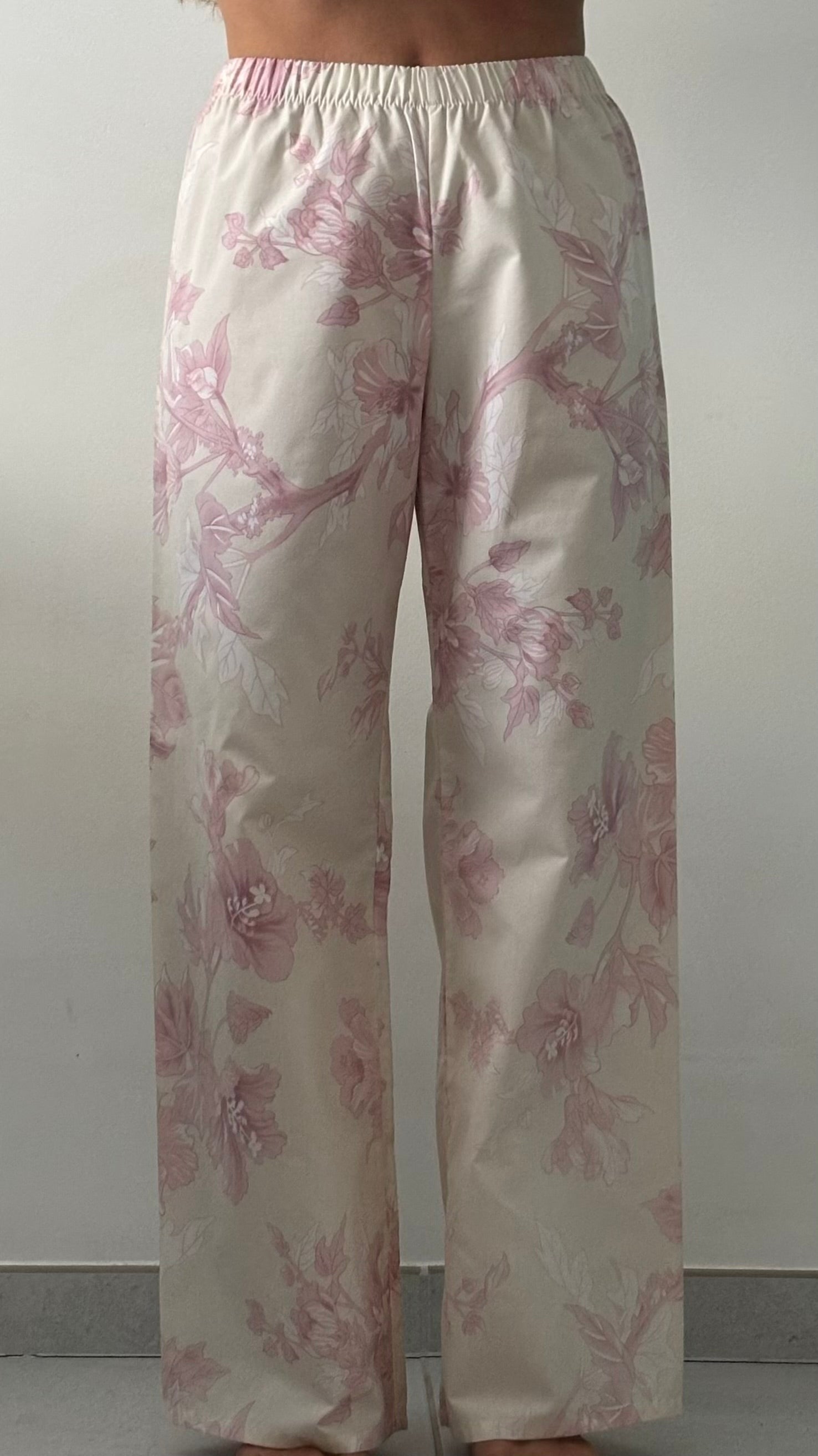 Pantalon fleurs beige et rose