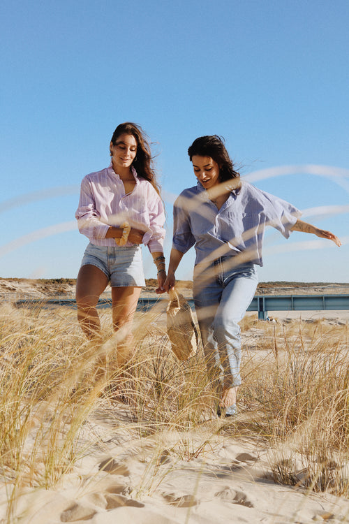 Chemise col volant Vichy bleu et blanc – Pièce unique