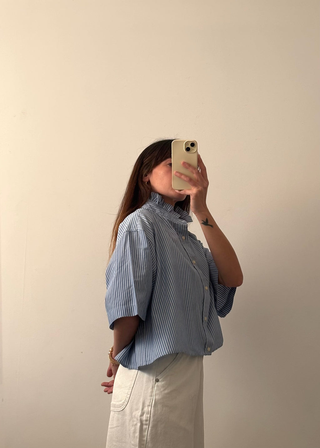 Chemise col volant Rayée bleu et blanc – Pièce unique