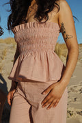 Ensemble Top + Pantalon Carreaux vieux rose