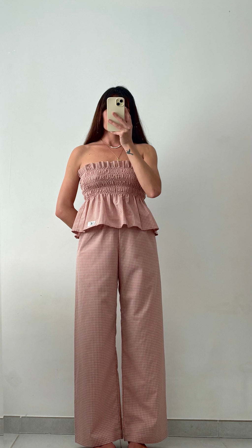 Ensemble Top + Pantalon Carreaux vieux rose