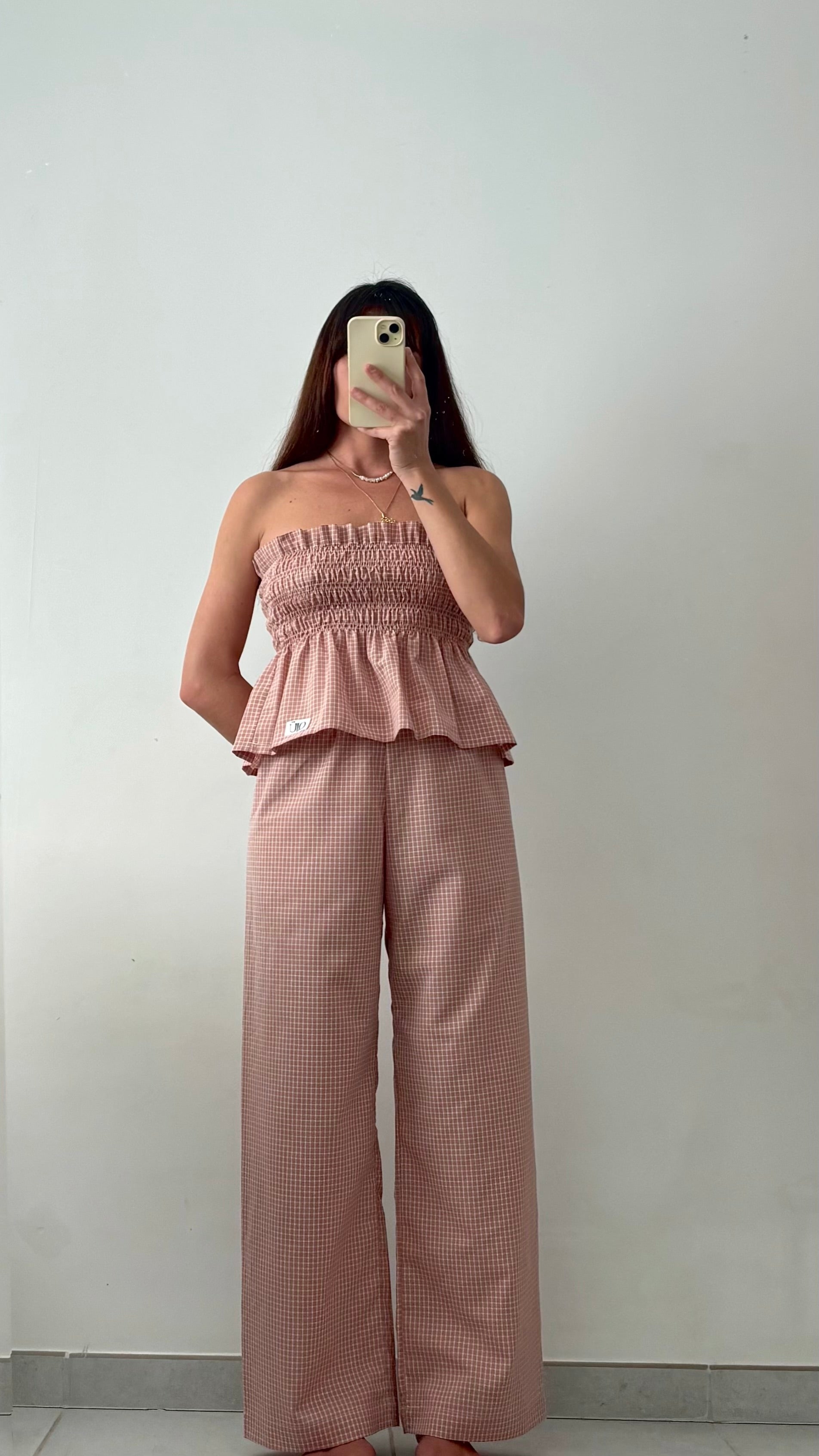 Ensemble Top + Pantalon Carreaux vieux rose