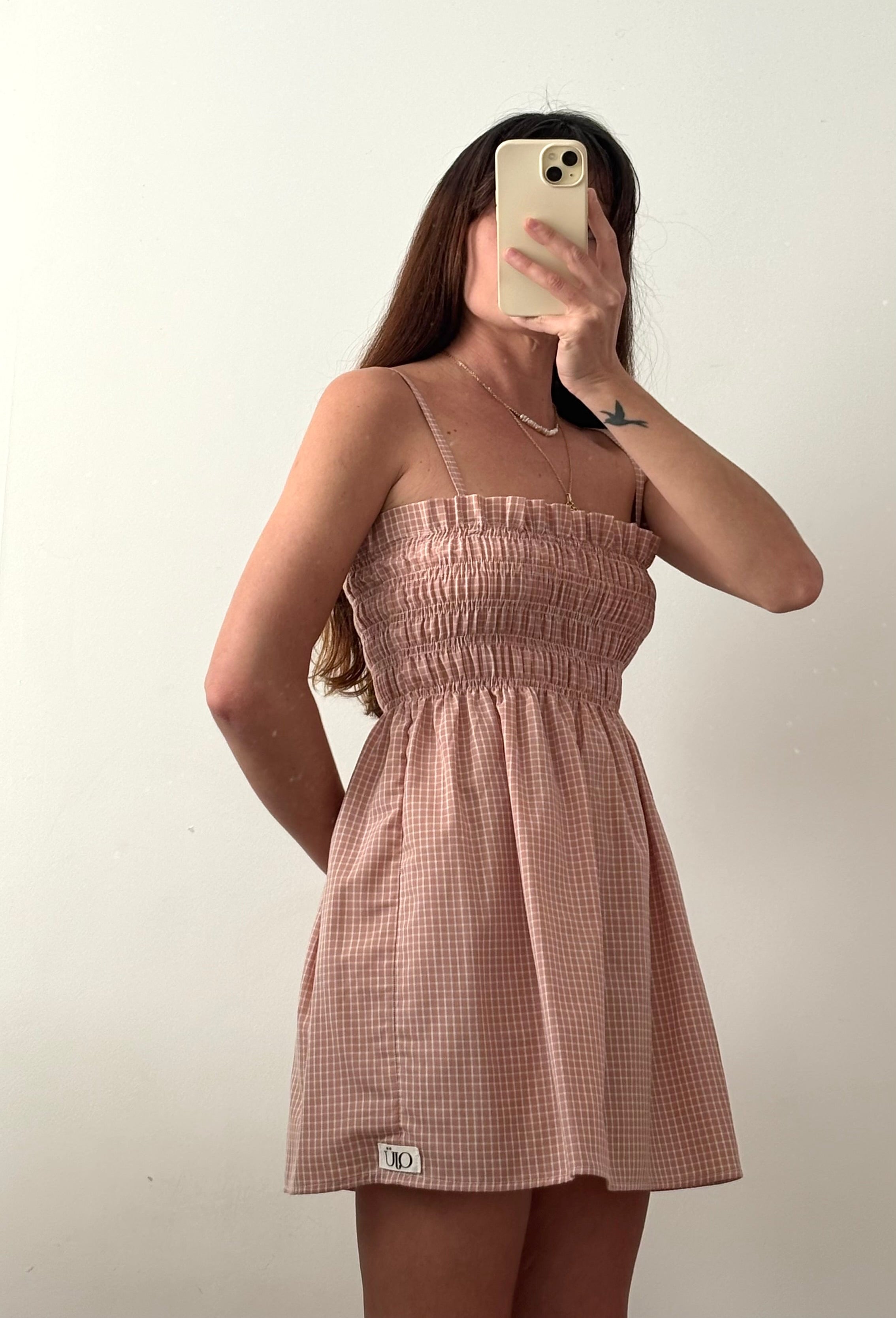 Robe courte smockée Vieux rose – Pièce unique