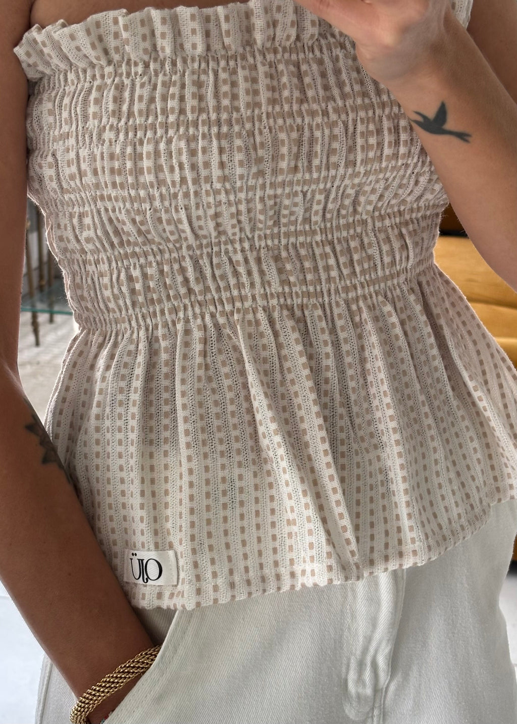 Top smocké beige – Pièce unique