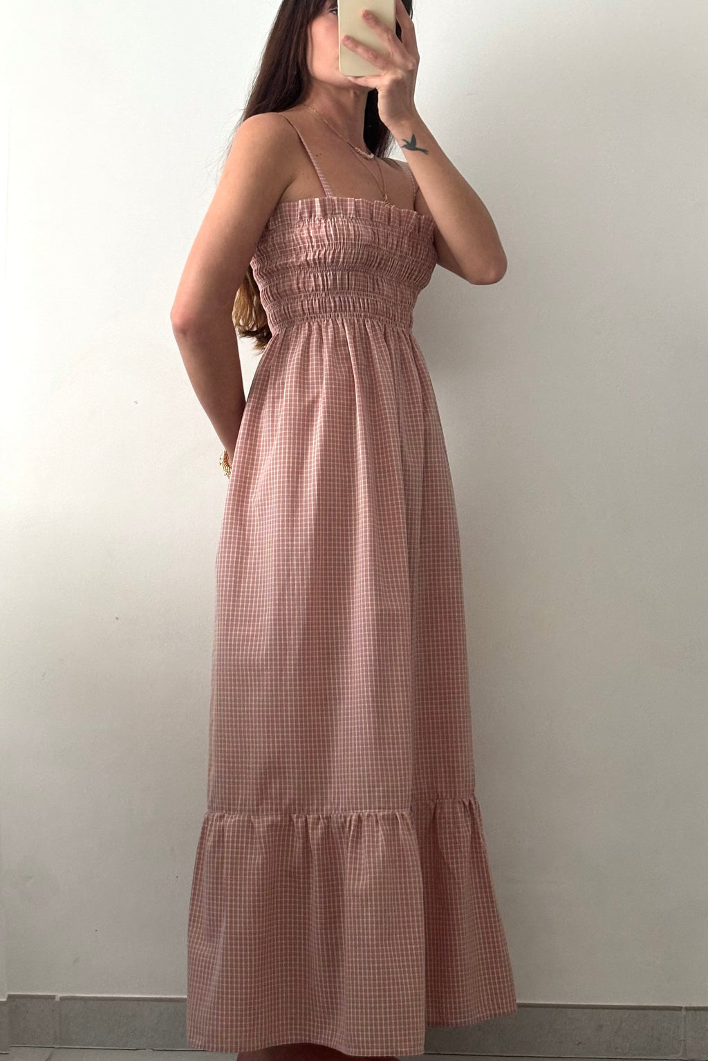 Robe longue smockée Vieux rose – Pièce unique