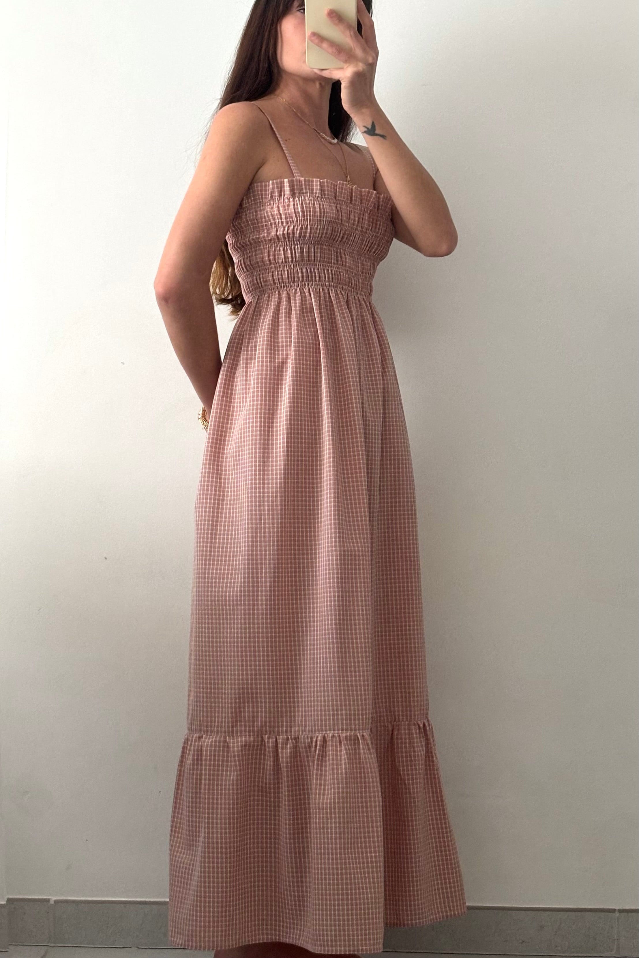 Robe longue smockée Vieux rose – Pièce unique