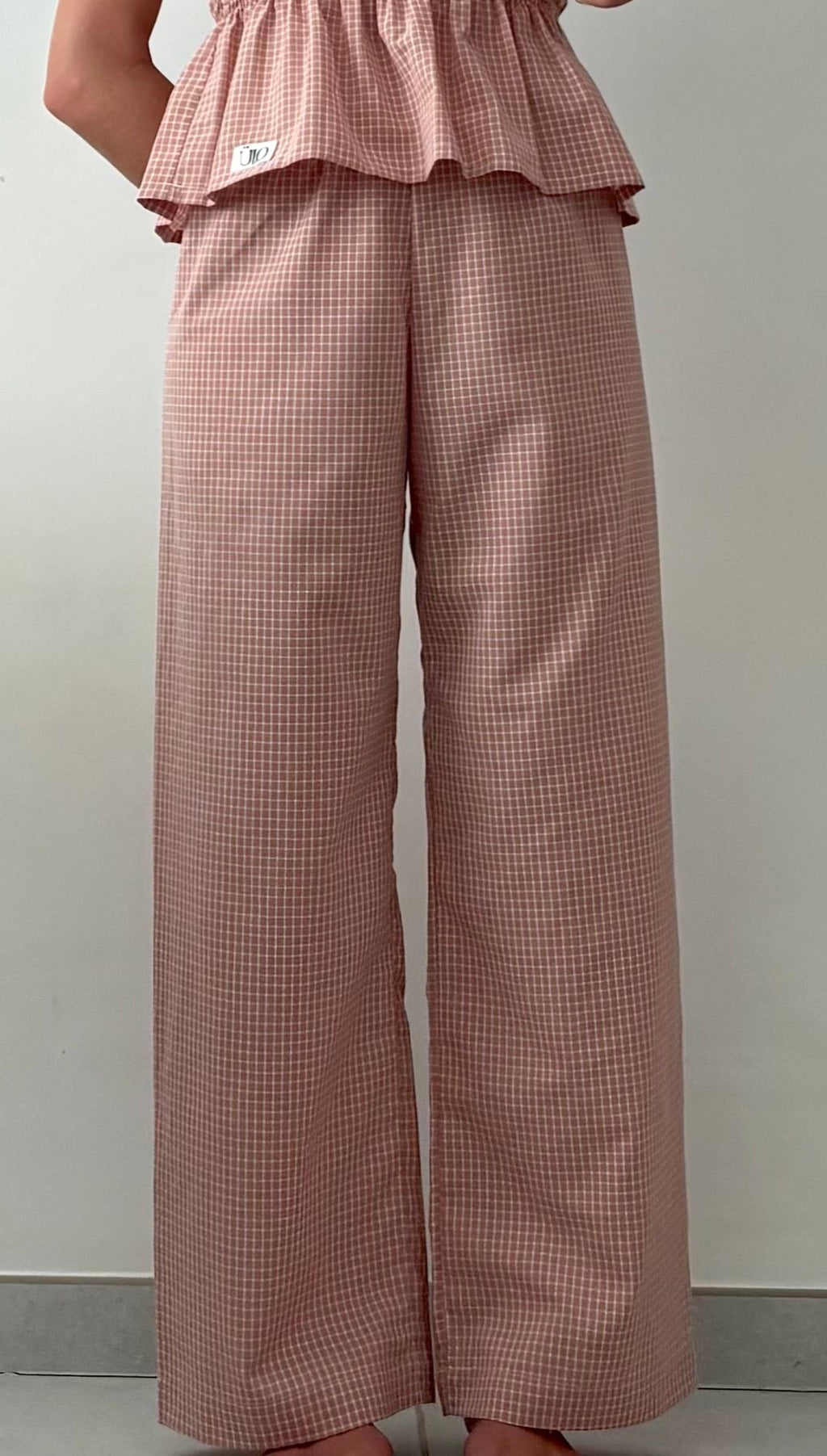 Pantalon fluide Carreaux vieux rose