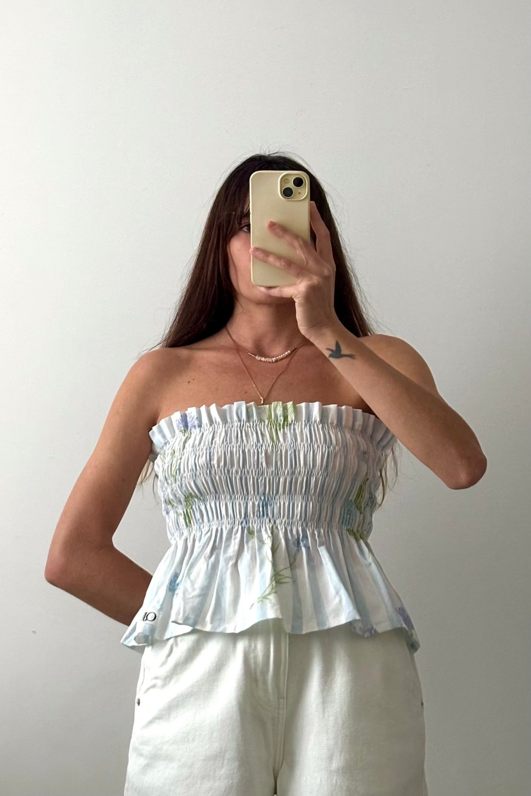 Top smocké Rayé fleurs – Pièce unique