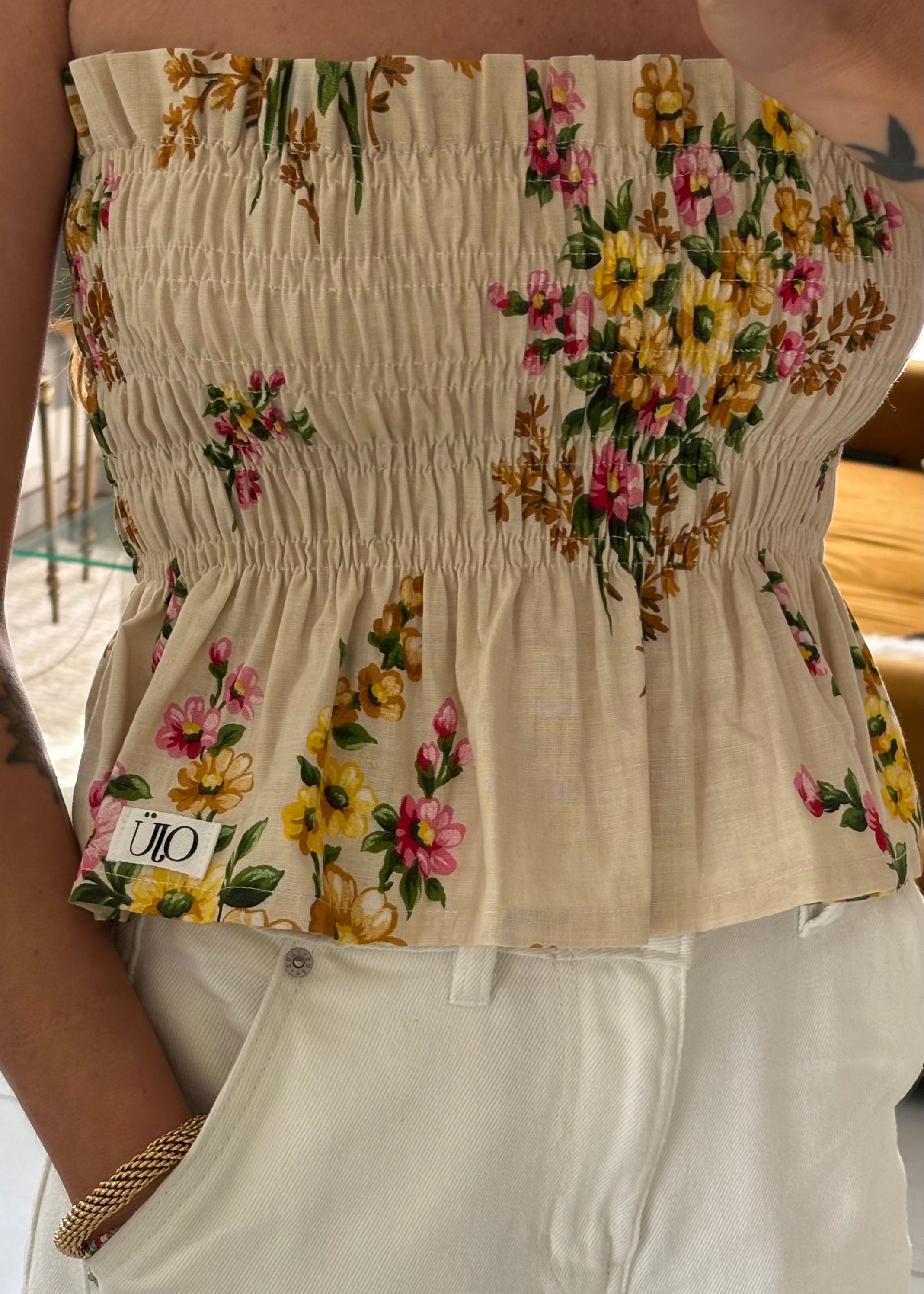 Top smocké fleurs - Pièce unique