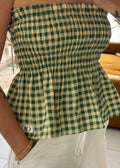 Top smocké vichy vert - Pièce unique