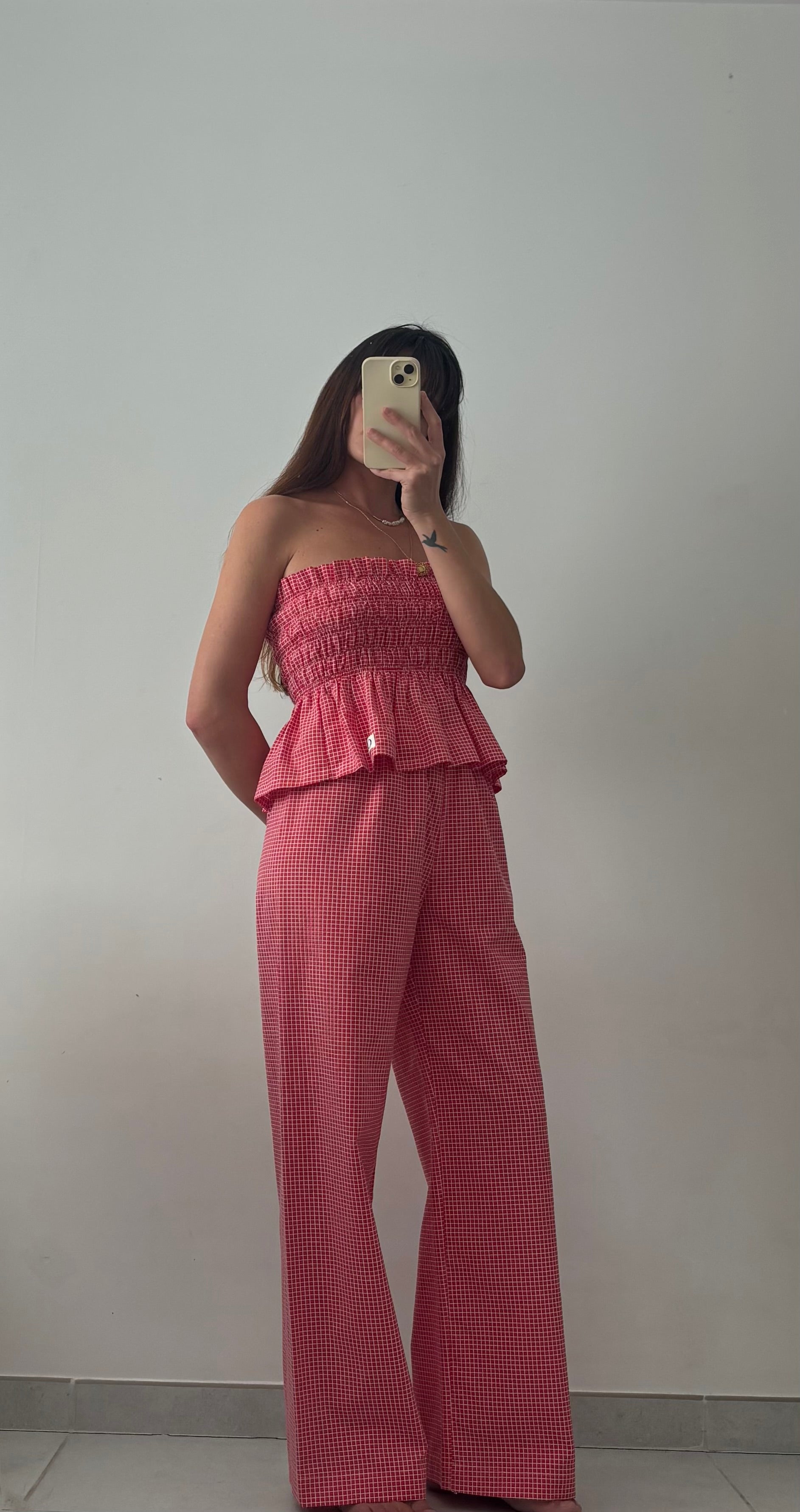 Ensemble Top + Pantalon Carreaux rouges et blancs – Pièce unique
