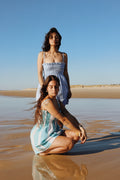 Robe courte smockée Vichy bleu – Pièce unique