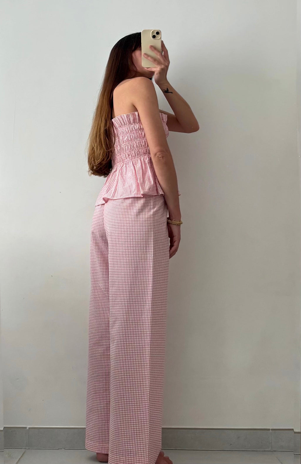 Ensemble Top + Pantalon Carreaux blanc et rouges – Pièce unique