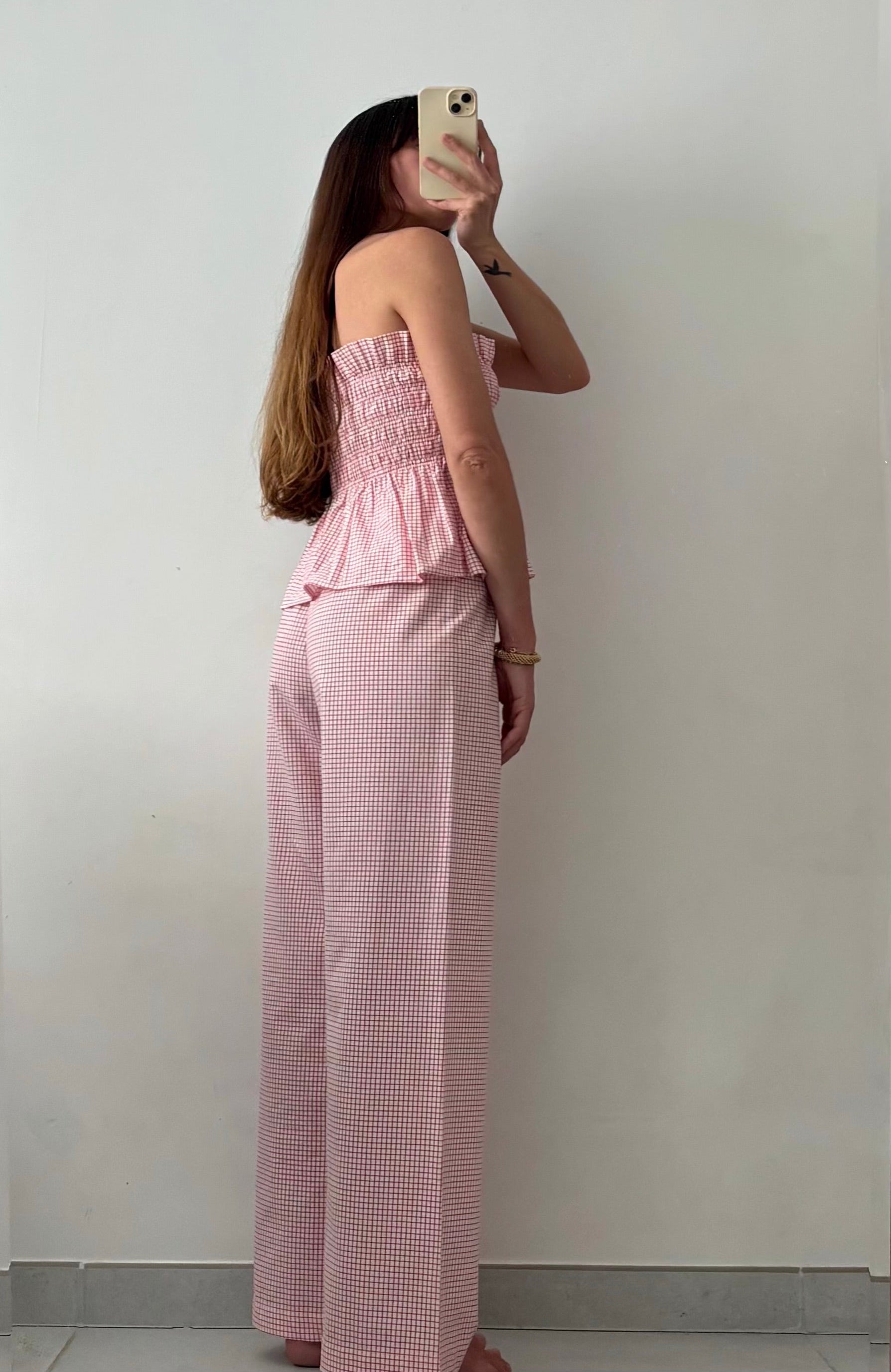 Ensemble Top + Pantalon Carreaux blanc et rouges – Pièce unique