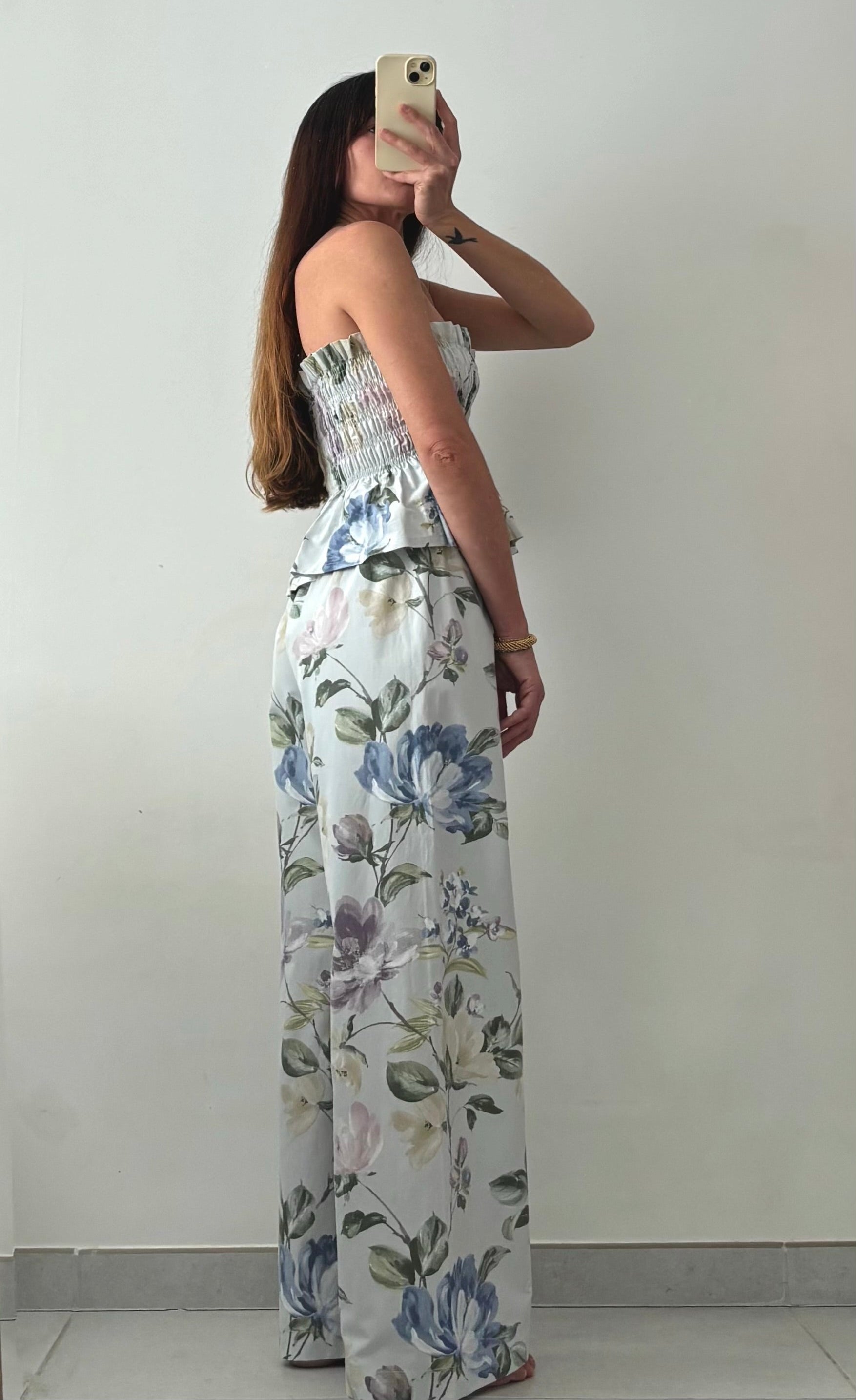 Ensemble Top + Pantalon Fleurs Bleu – Pièce unique