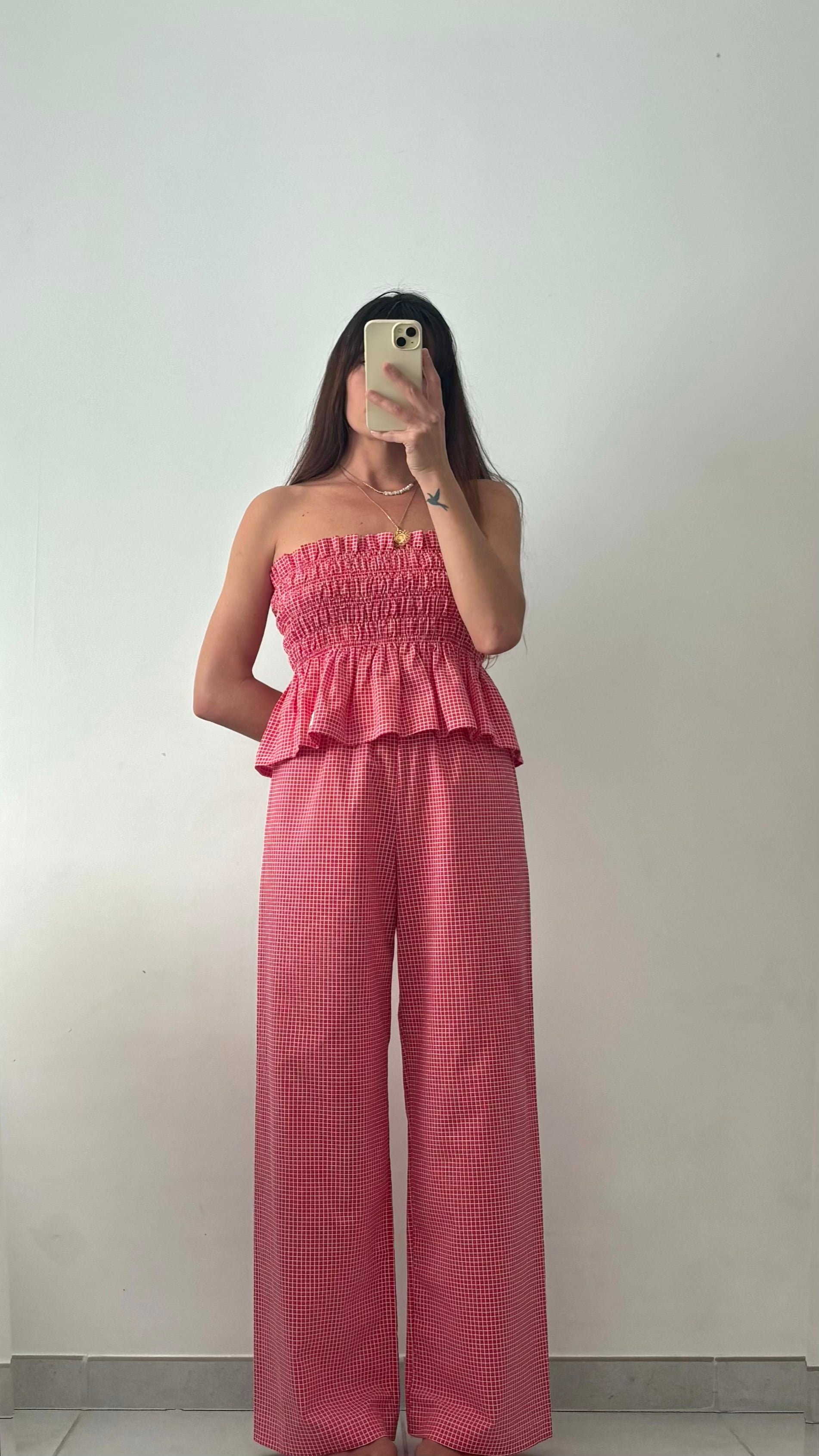 Ensemble Top + Pantalon Carreaux rouges et blancs – Pièce unique