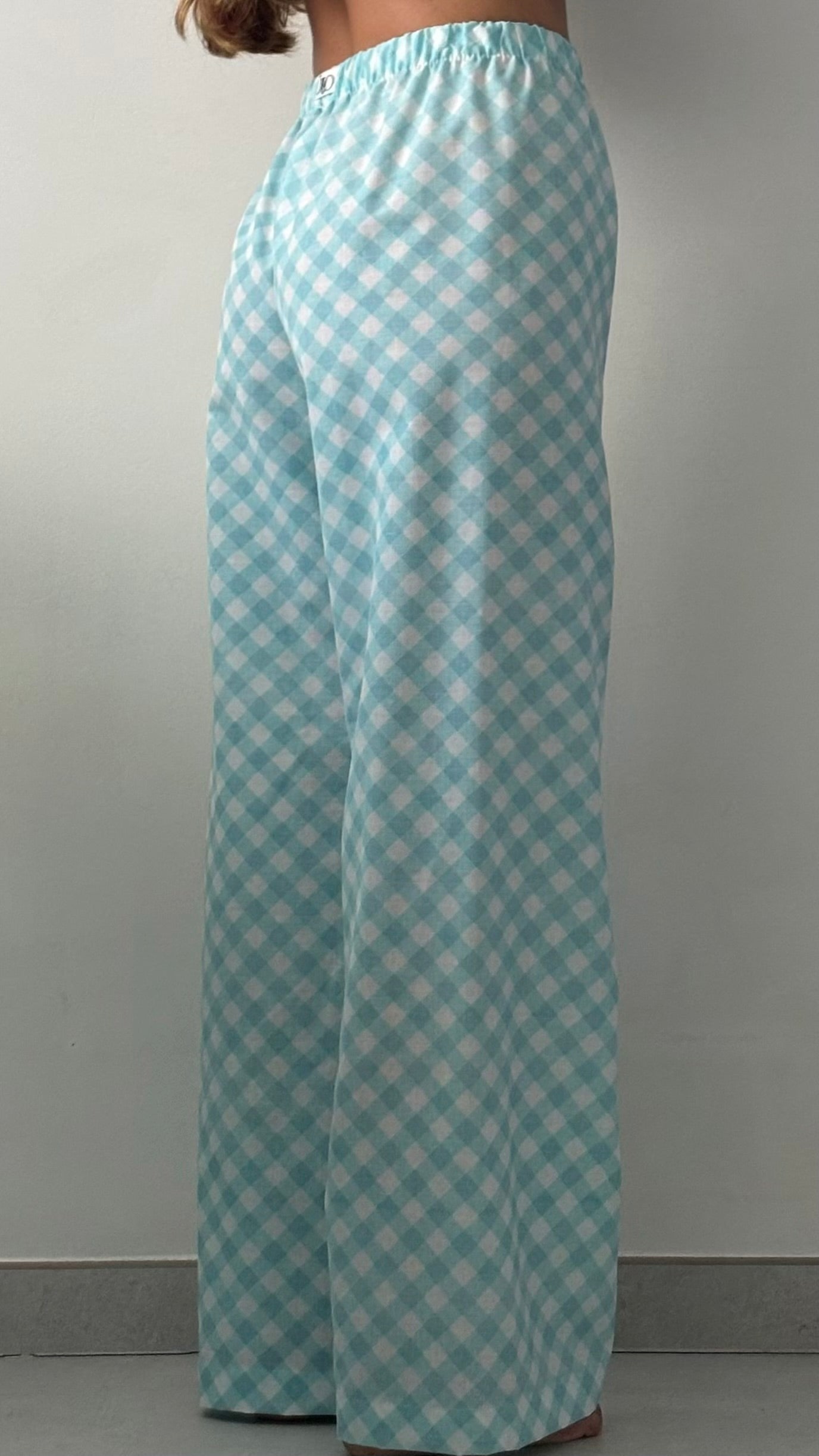Pantalon carreaux turquoise