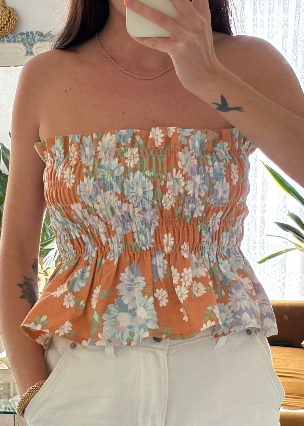 Top smocké fleurs vintage - Pièce unique