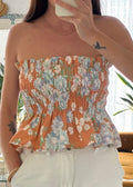 Top smocké fleurs vintage - Pièce unique