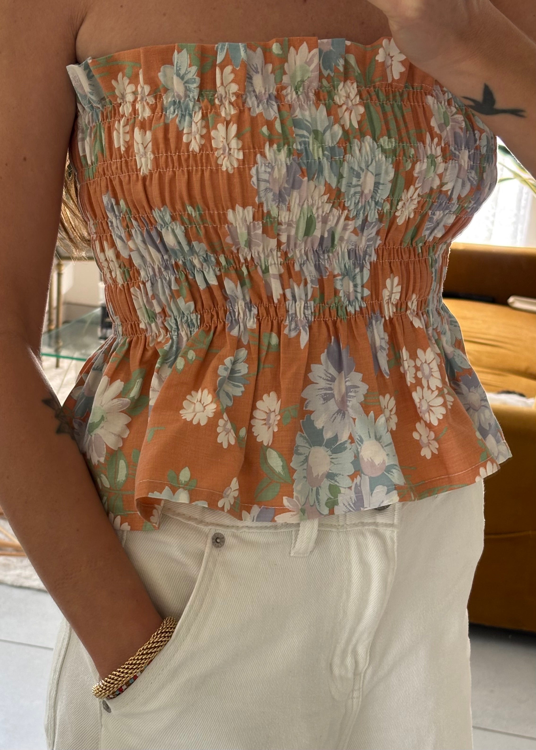 Top smocké fleurs vintage - Pièce unique