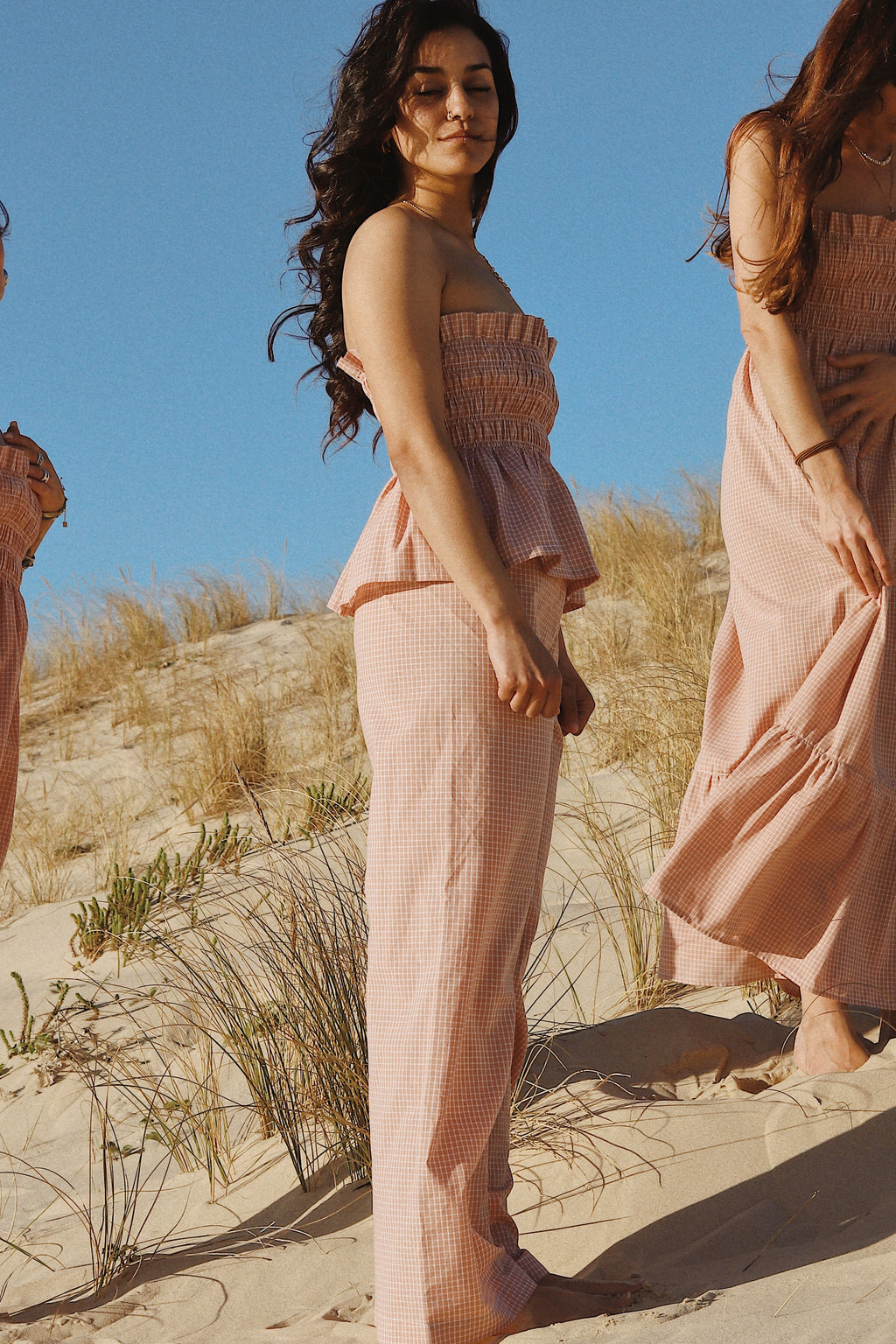 Pantalon fluide Carreaux vieux rose