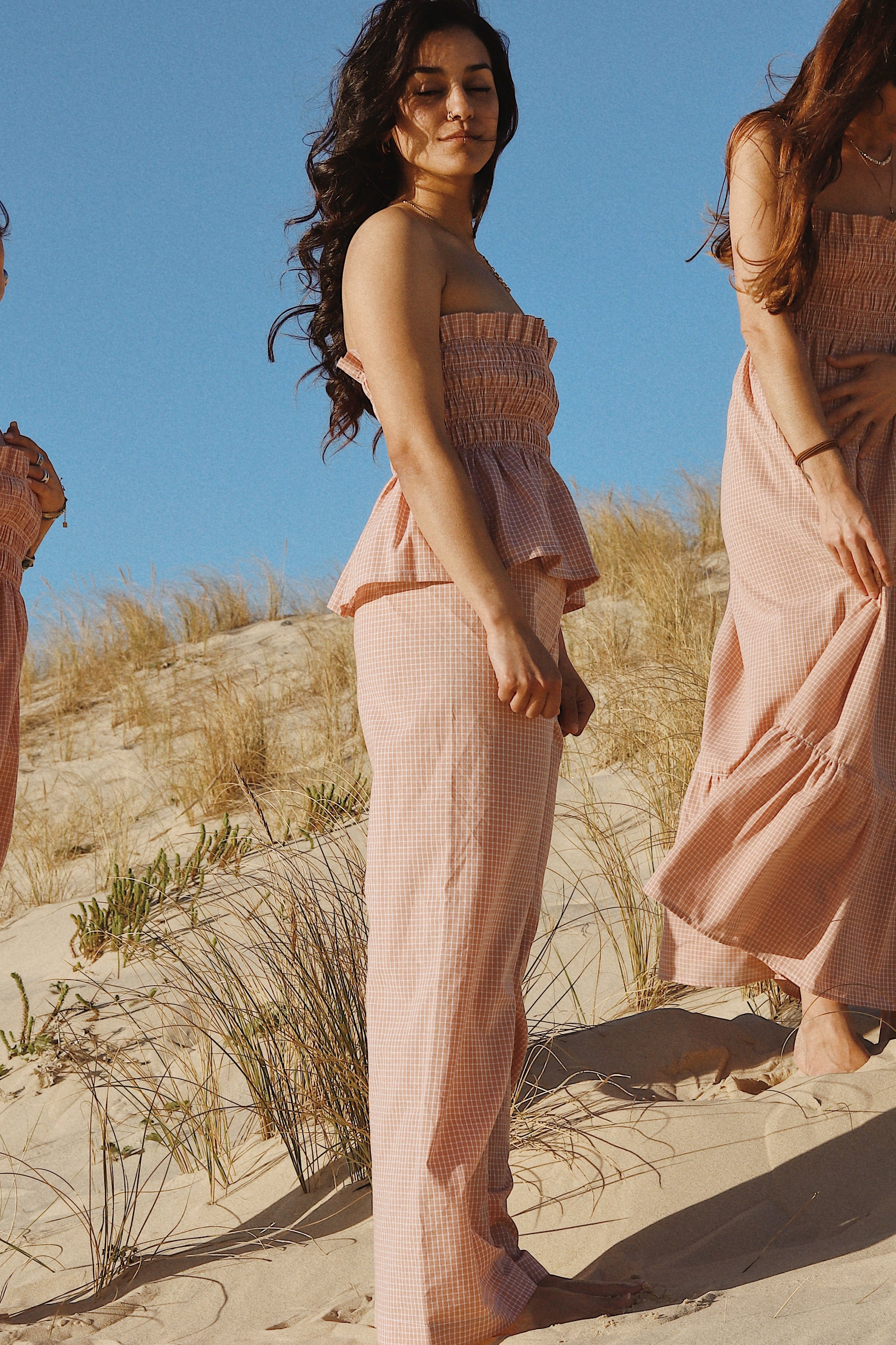 Pantalon fluide Carreaux vieux rose