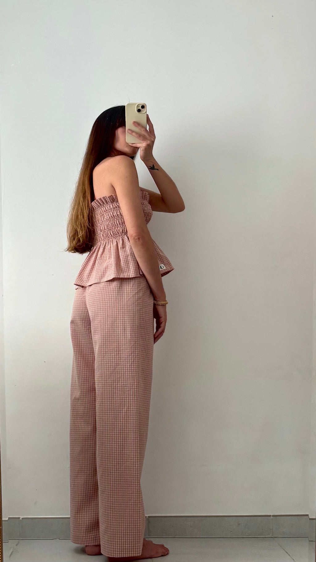 Ensemble Top + Pantalon Carreaux vieux rose