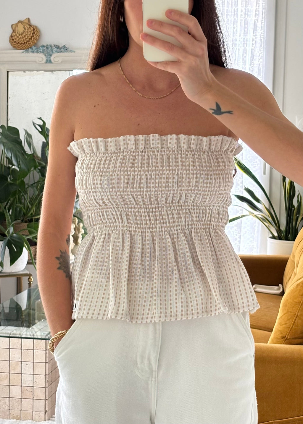 Top smocké beige – Pièce unique