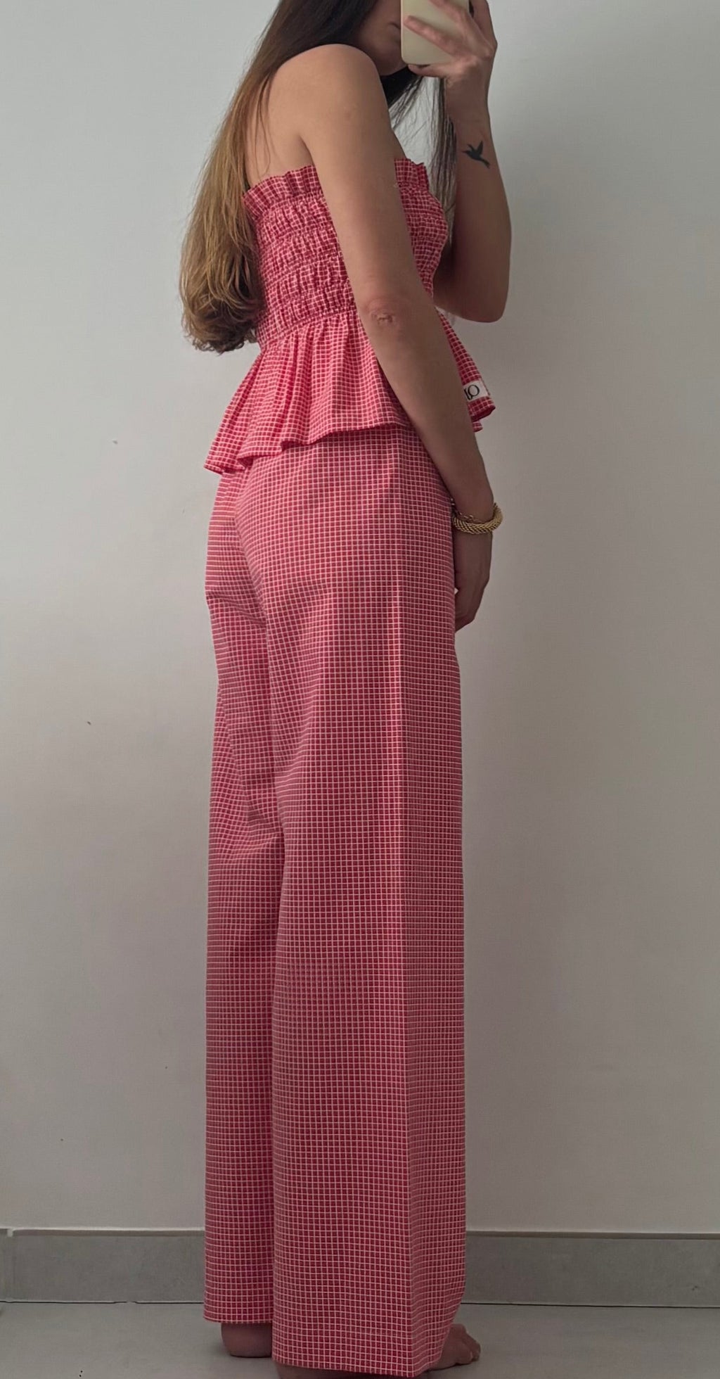 Ensemble Top + Pantalon Carreaux rouges et blancs – Pièce unique