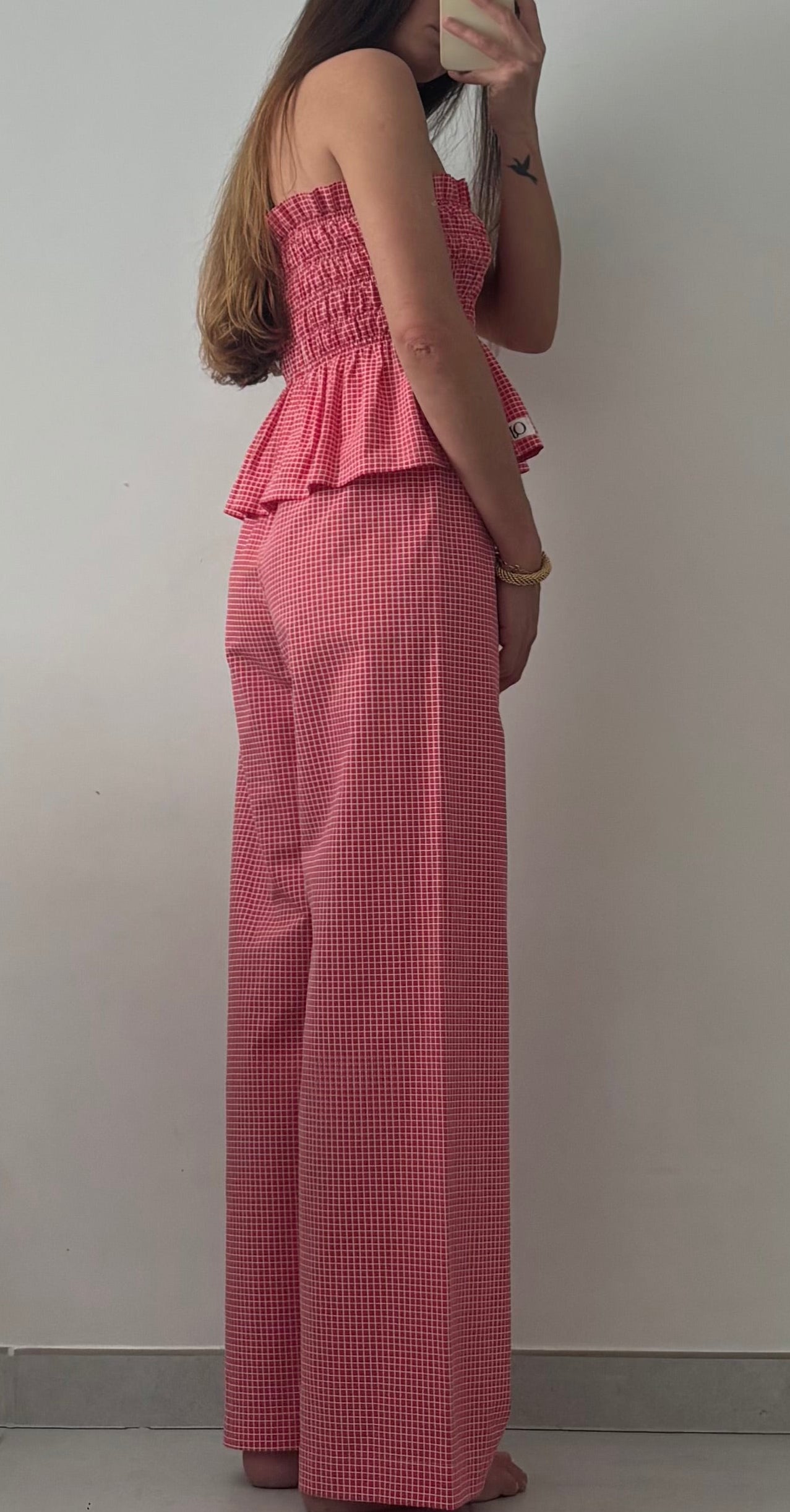 Ensemble Top + Pantalon Carreaux rouges et blancs – Pièce unique