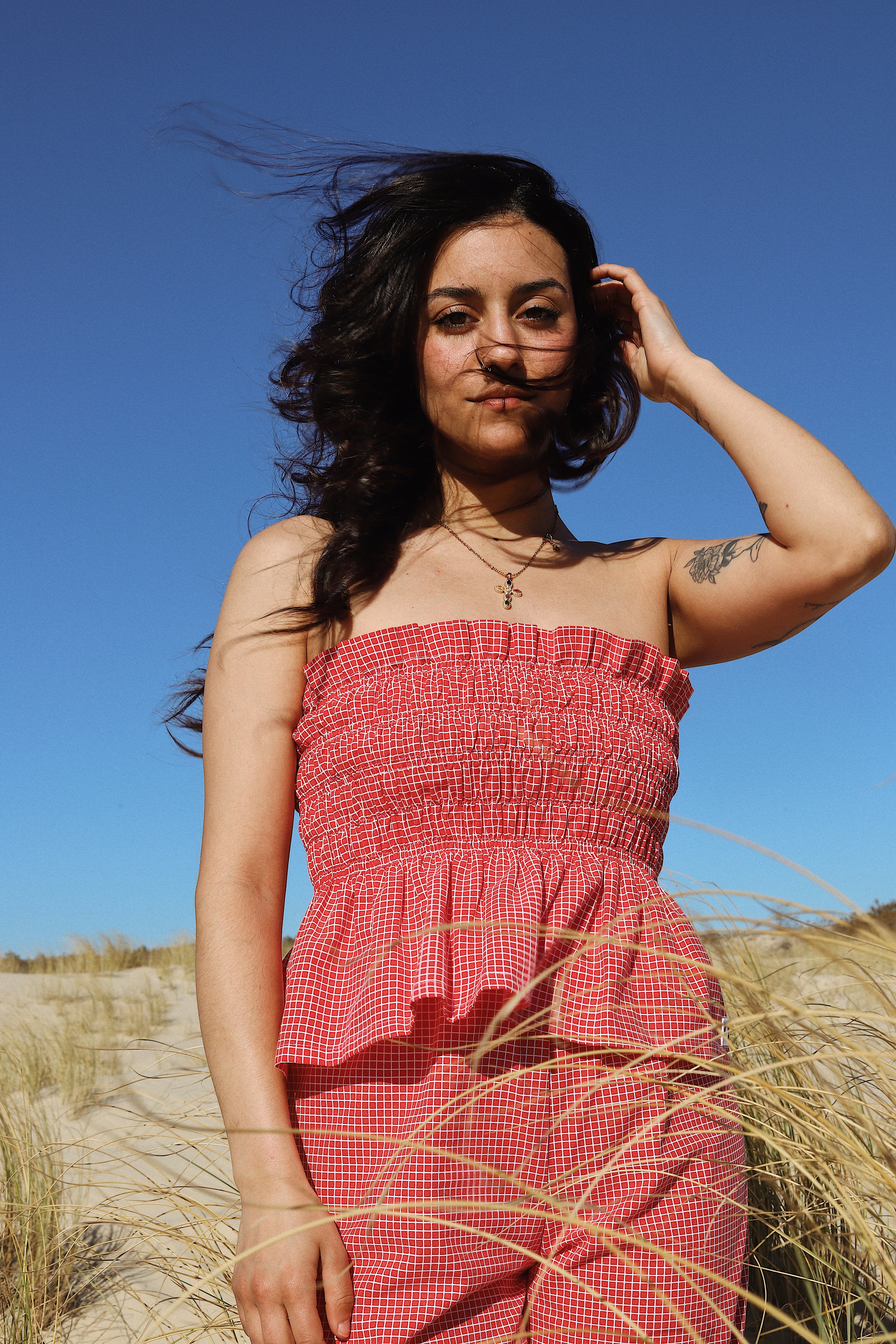 Ensemble Top + Pantalon Carreaux rouges et blancs – Pièce unique