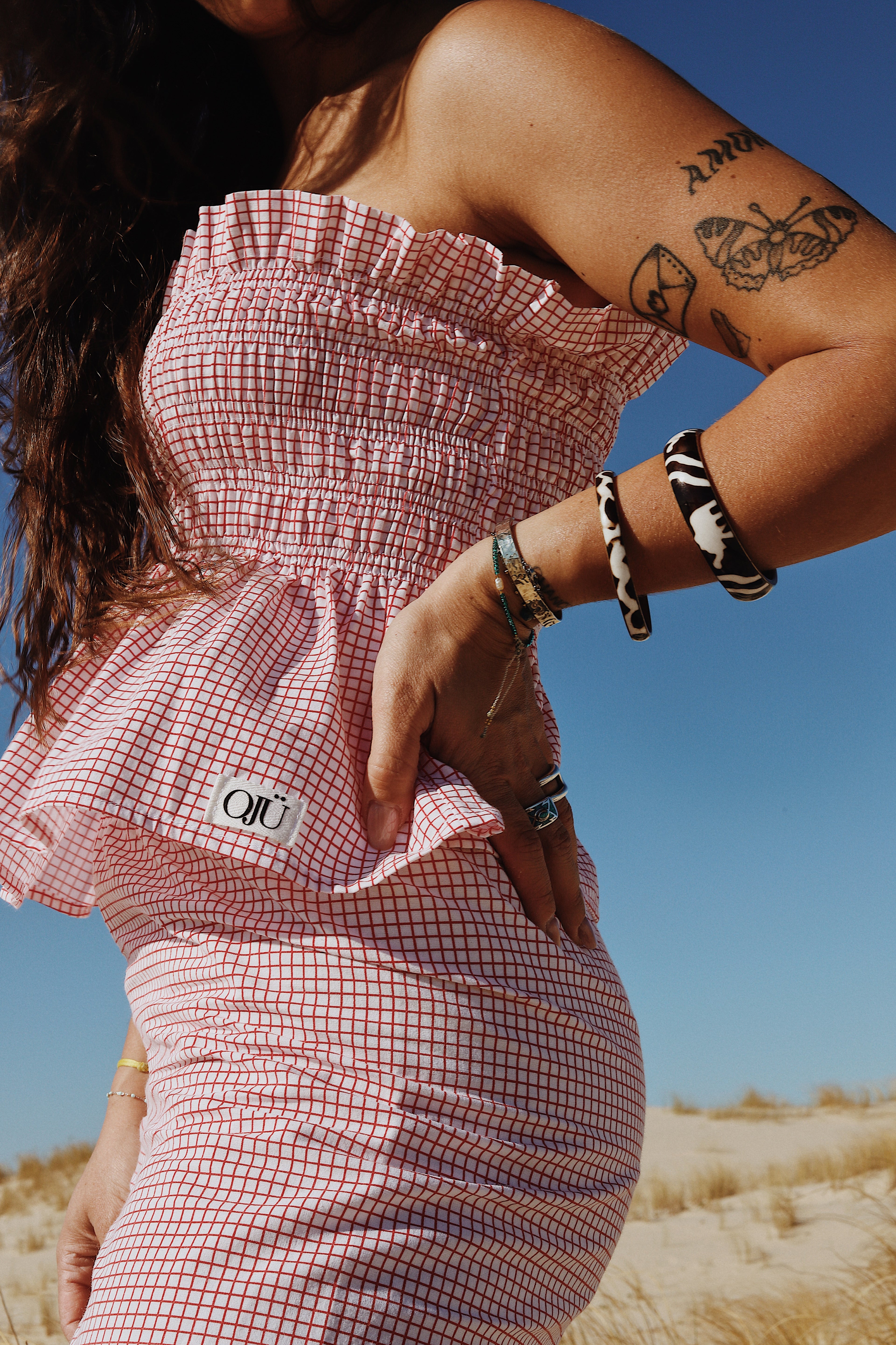 Ensemble Top + Pantalon Carreaux blanc et rouges – Pièce unique